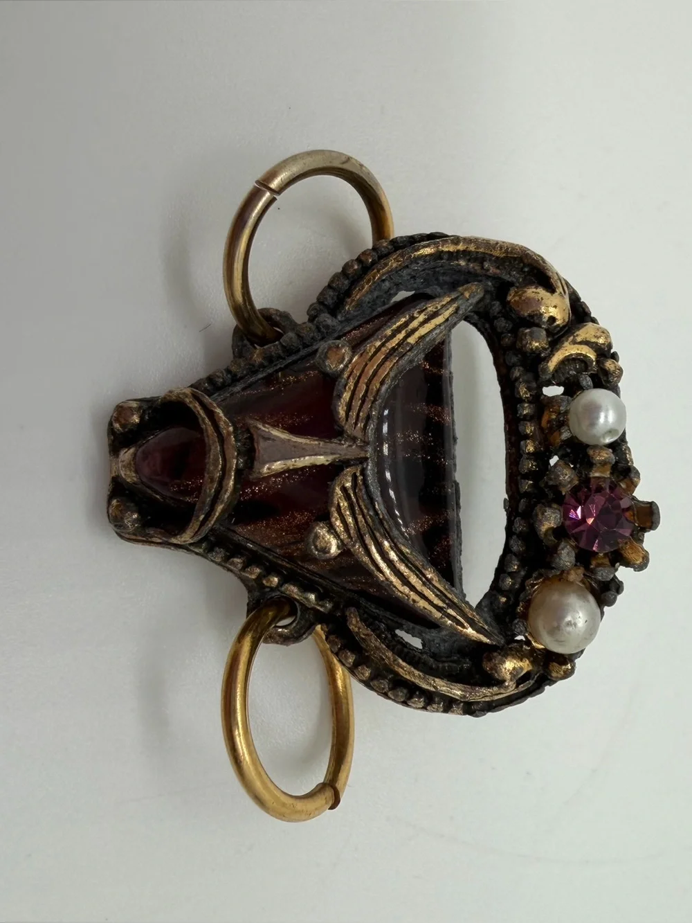 Vintage art glass mask brooch